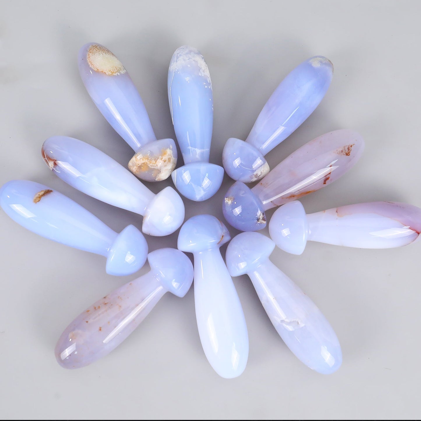 Nicedony 98mm Blue Chalcedony Hand Carved Mushroom Guasha Stick - View 3