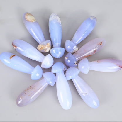 Nicedony 98mm Blue Chalcedony Hand Carved Mushroom Guasha Stick - View 3
