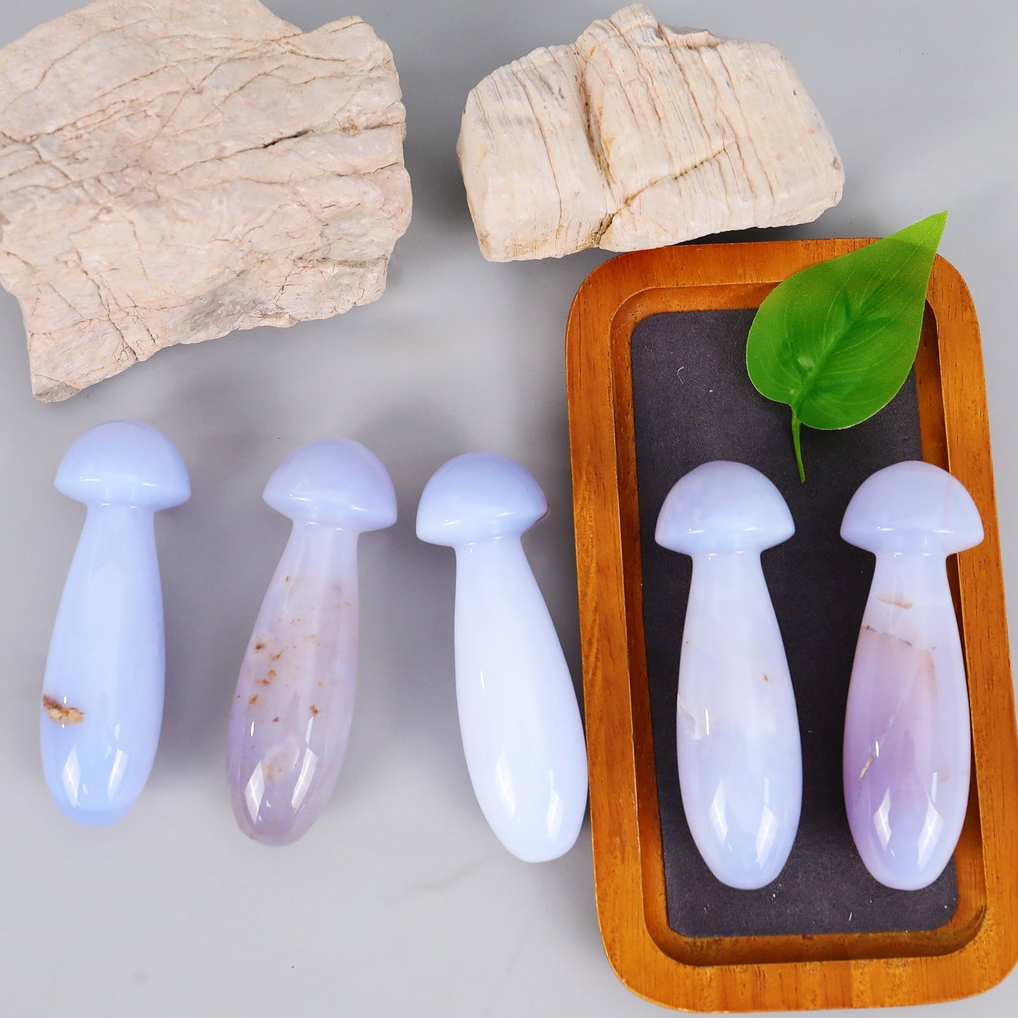 Nicedony 98mm Blue Chalcedony Hand Carved Mushroom Guasha Stick - View 7