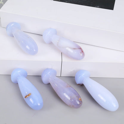 Nicedony 98mm Blue Chalcedony Hand Carved Mushroom Guasha Stick - View 8