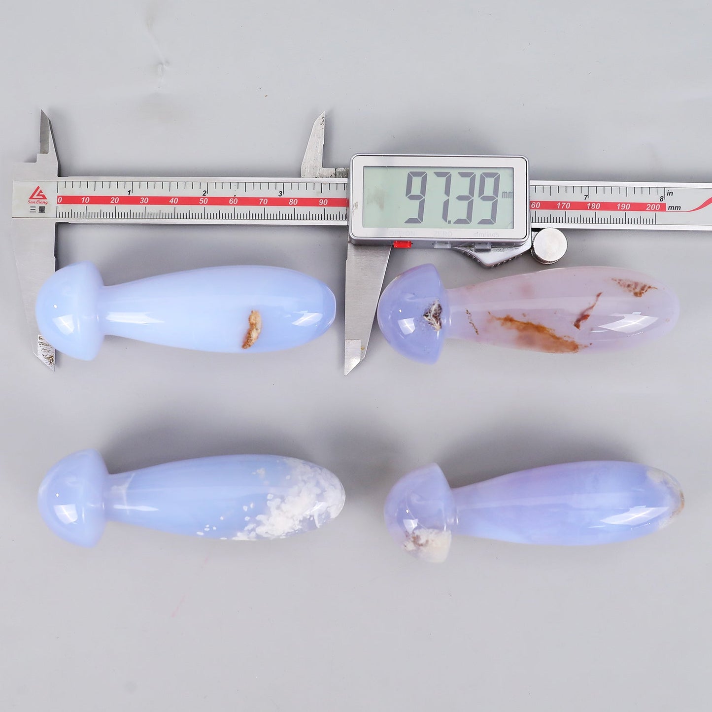 Nicedony 98mm Blue Chalcedony Hand Carved Mushroom Guasha Stick - View 9