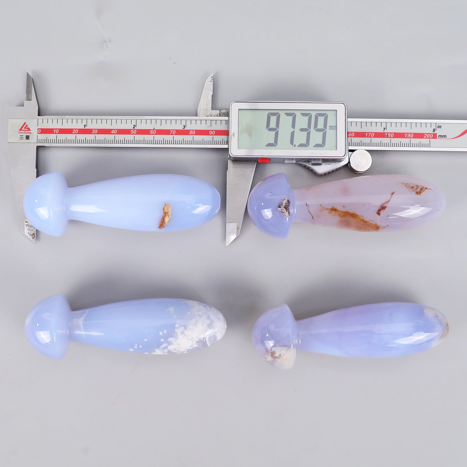 Nicedony 98mm Blue Chalcedony Hand Carved Mushroom Guasha Stick - View 9