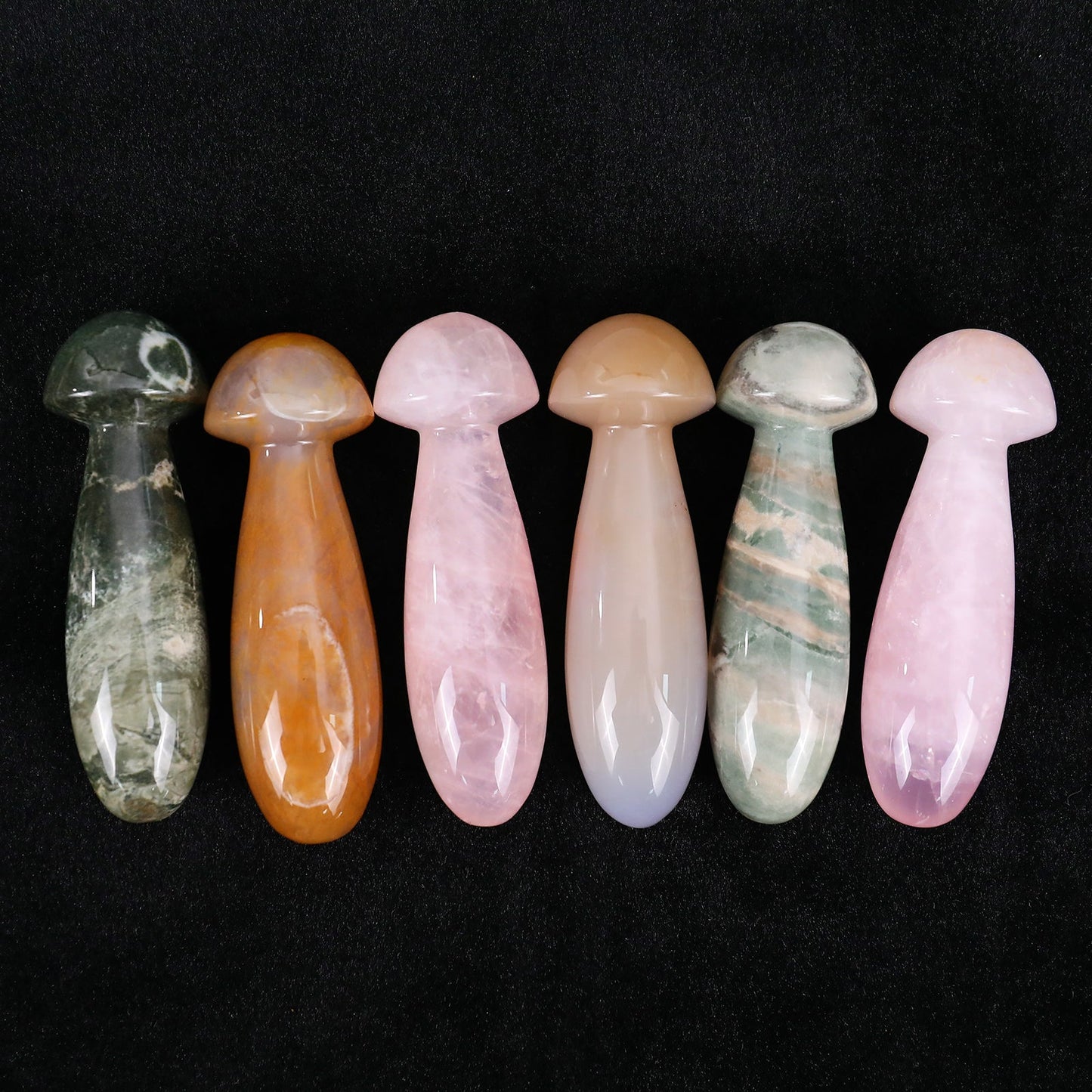 Nicedony 98mm Gemstone Hand Carved Crystal Mushroom Guasha Stick - Chalcedony