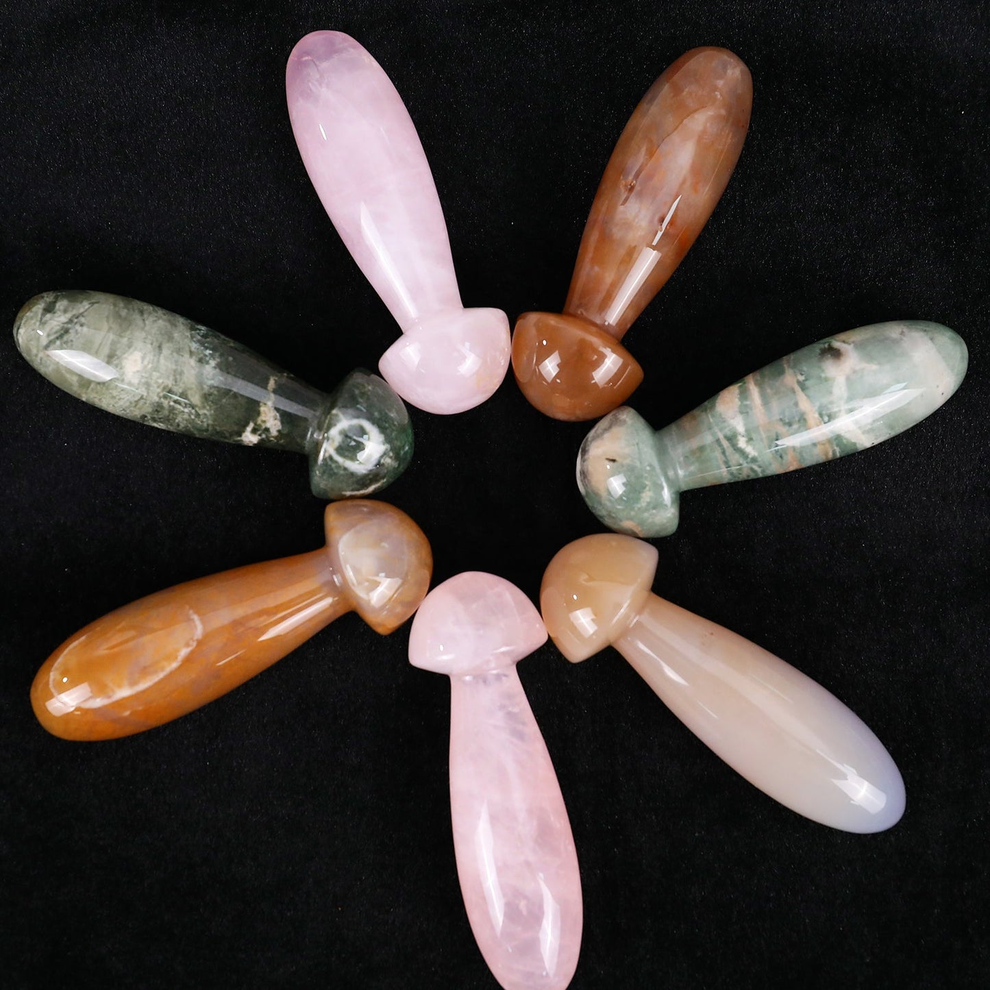 Nicedony 98mm Gemstone Hand Carved Crystal Mushroom Guasha Stick - Rose Quartz