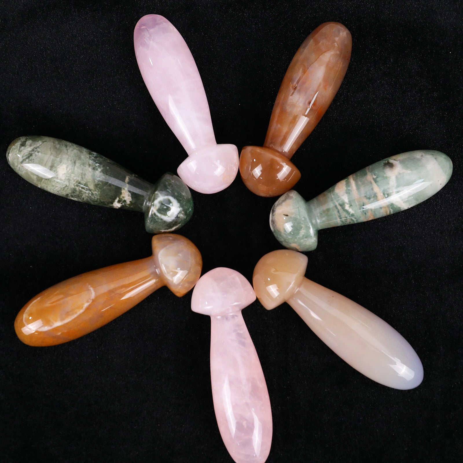 Nicedony 98mm Gemstone Hand Carved Crystal Mushroom Guasha Stick - Rose Quartz