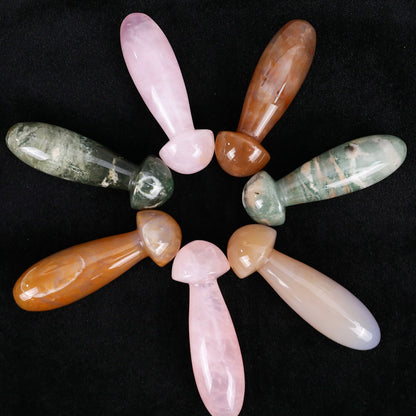Nicedony 98mm Gemstone Hand Carved Crystal Mushroom Guasha Stick - Rose Quartz