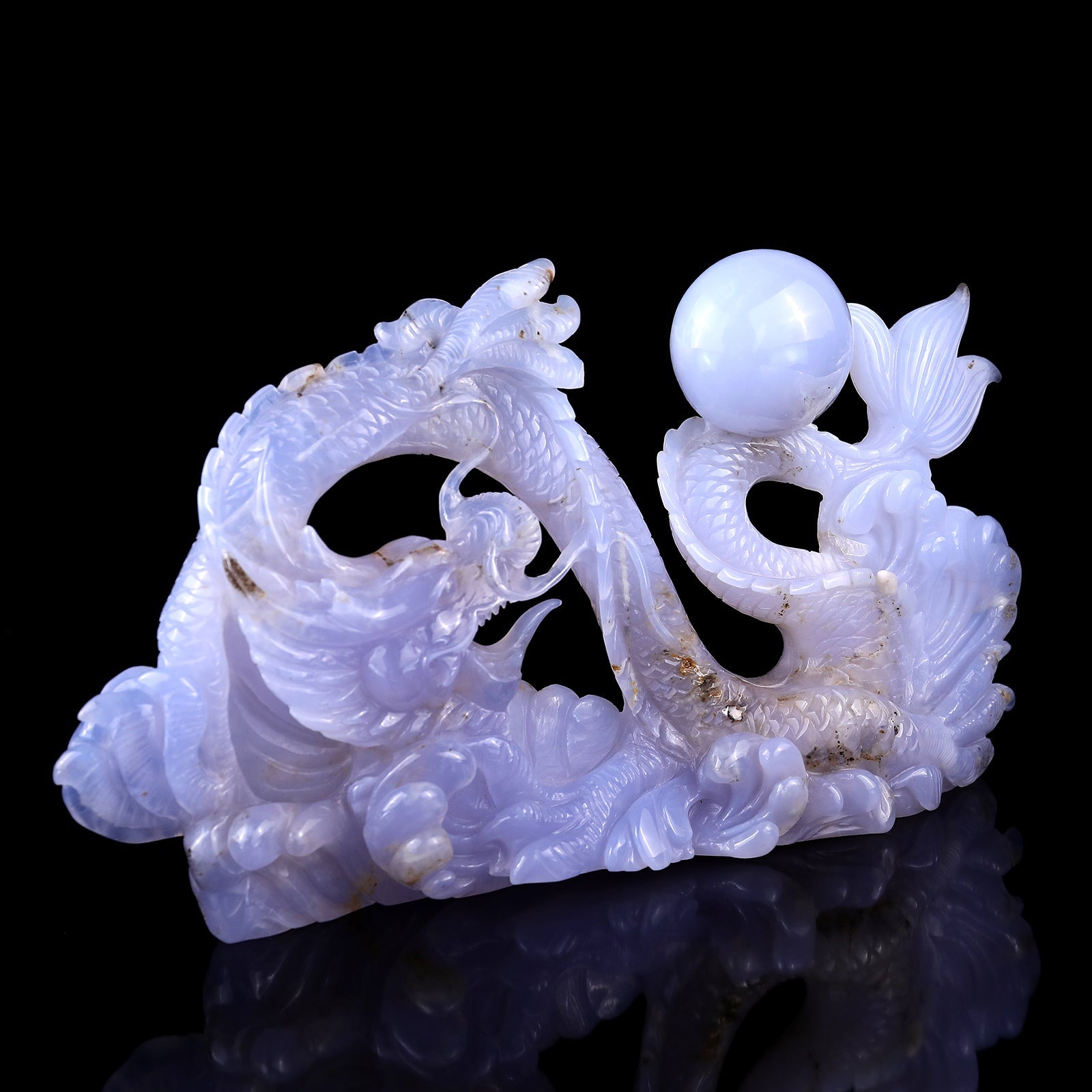 Nicedony 10.2" Blue Chalcedony Hand Carved Crystal Dragon Sculpture - View 2