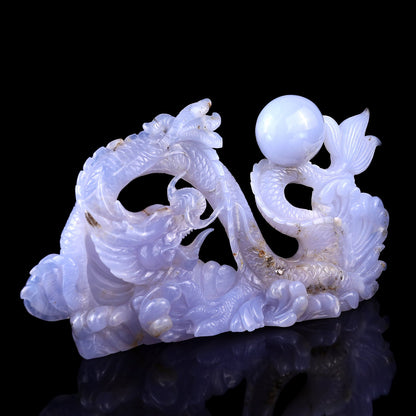 Nicedony 10.2" Blue Chalcedony Hand Carved Crystal Dragon Sculpture - View 2