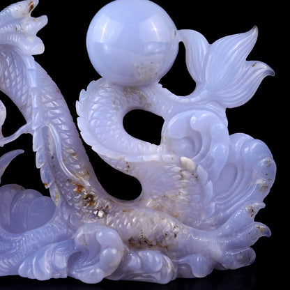 Nicedony 10.2" Blue Chalcedony Hand Carved Crystal Dragon Sculpture - View 6