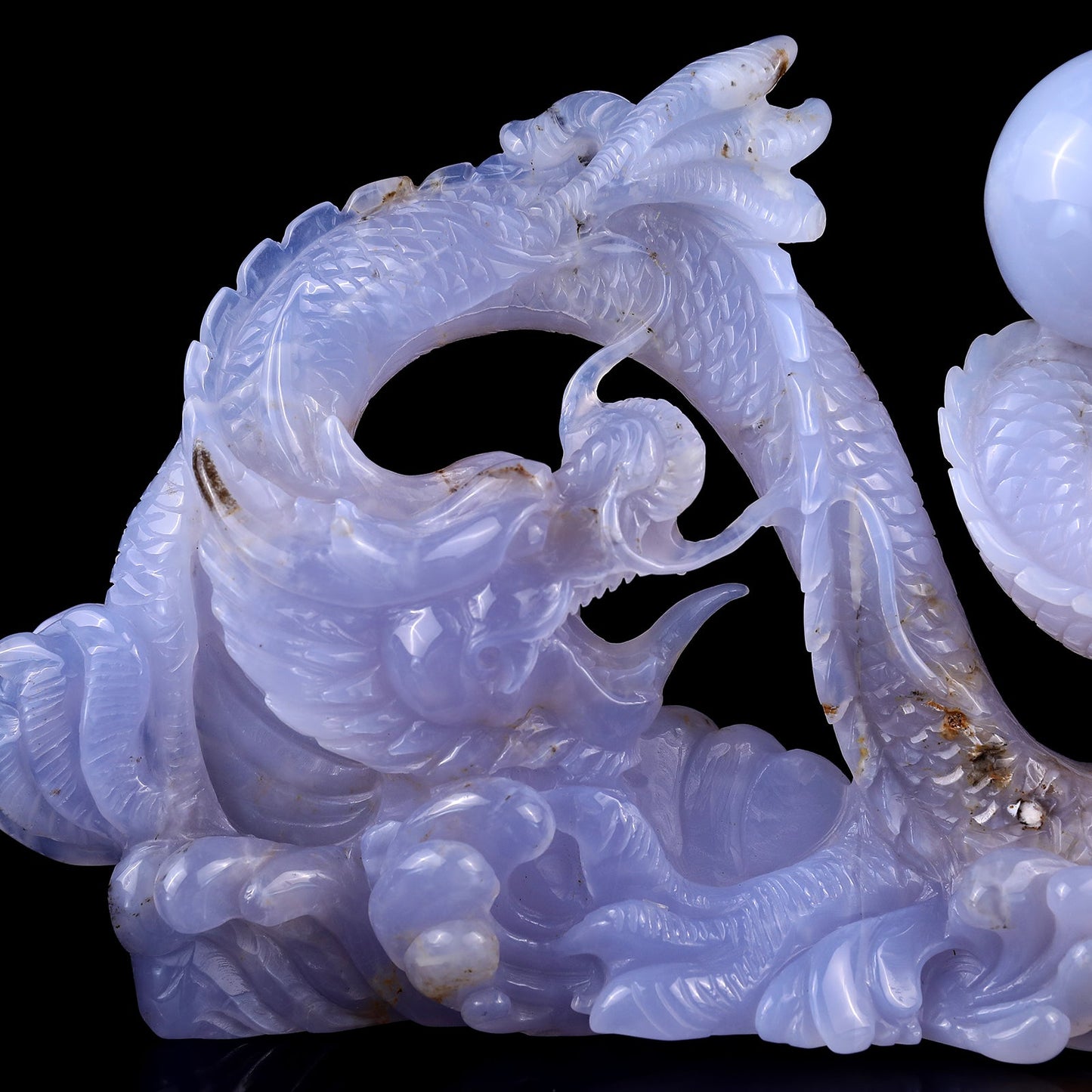 Nicedony 10.2" Blue Chalcedony Hand Carved Crystal Dragon Sculpture - View 5