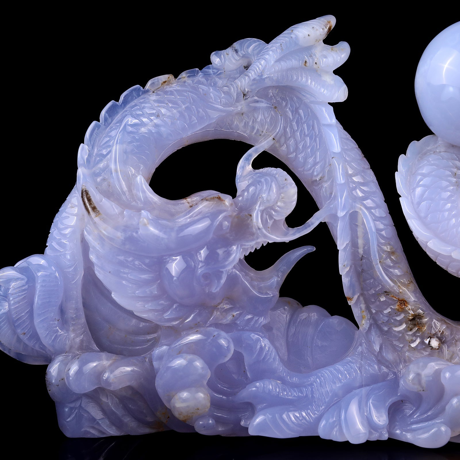 Nicedony 10.2" Blue Chalcedony Hand Carved Crystal Dragon Sculpture - View 5