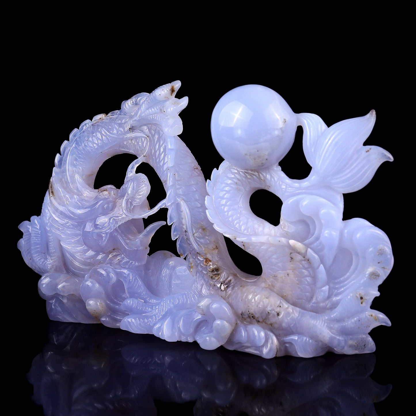 Nicedony 10.2" Blue Chalcedony Hand Carved Crystal Dragon Sculpture - View 3