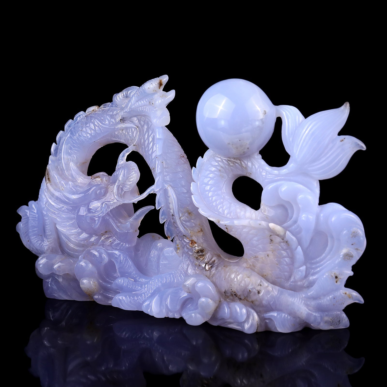 Nicedony 10.2" Blue Chalcedony Hand Carved Crystal Dragon Sculpture - View 3