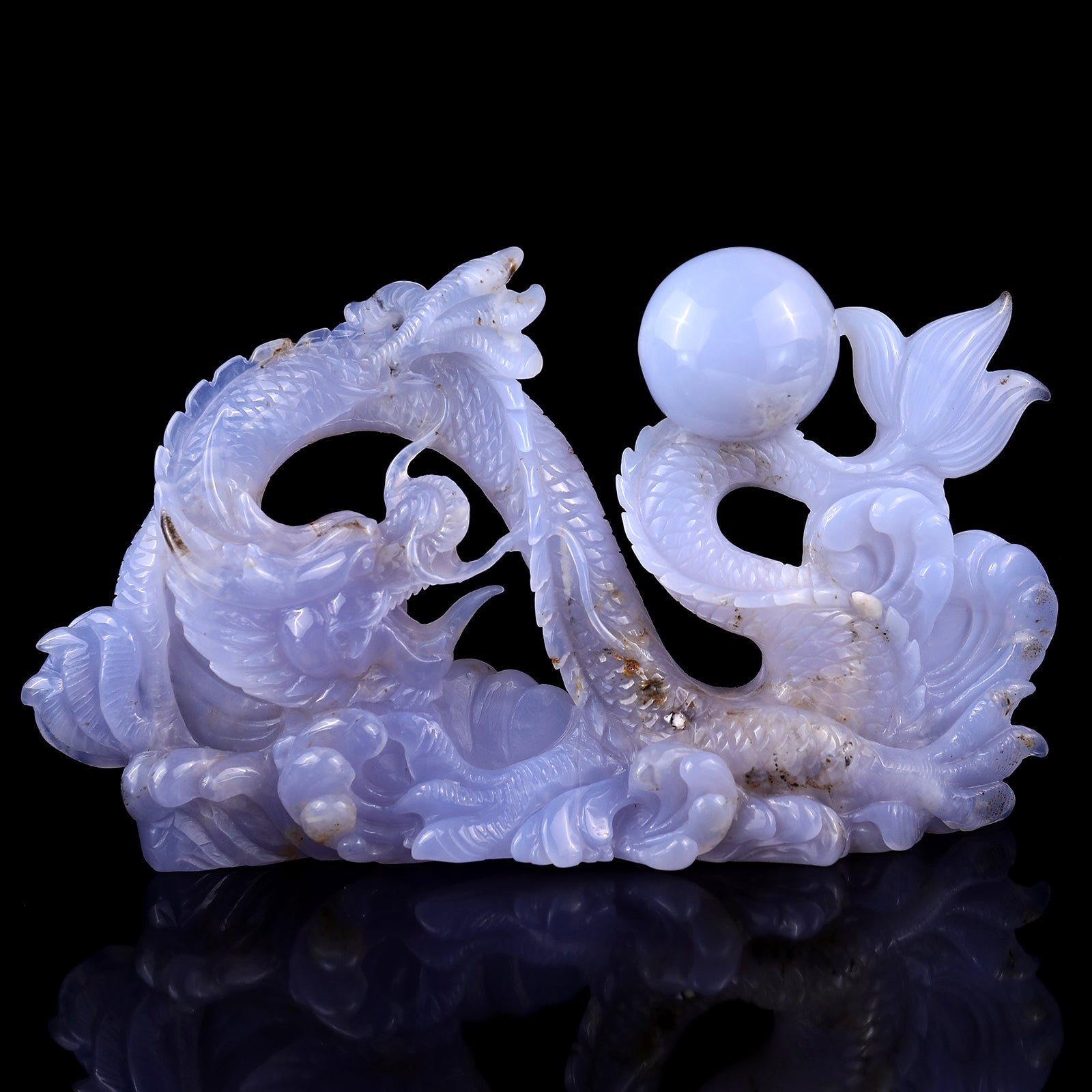 Nicedony 10.2" Blue Chalcedony Hand Carved Crystal Dragon Sculpture