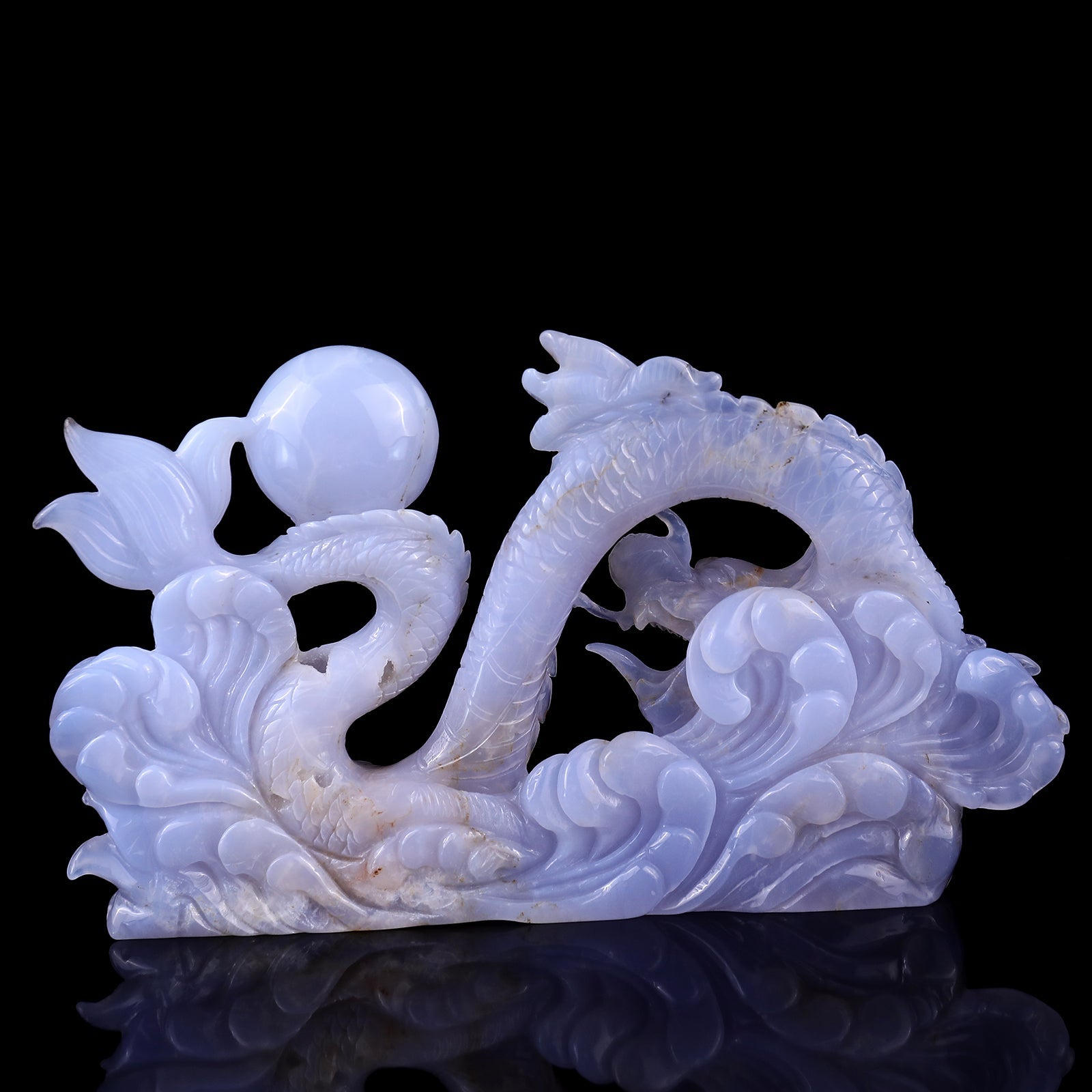 Nicedony 10.2" Blue Chalcedony Hand Carved Crystal Dragon Sculpture - View 4