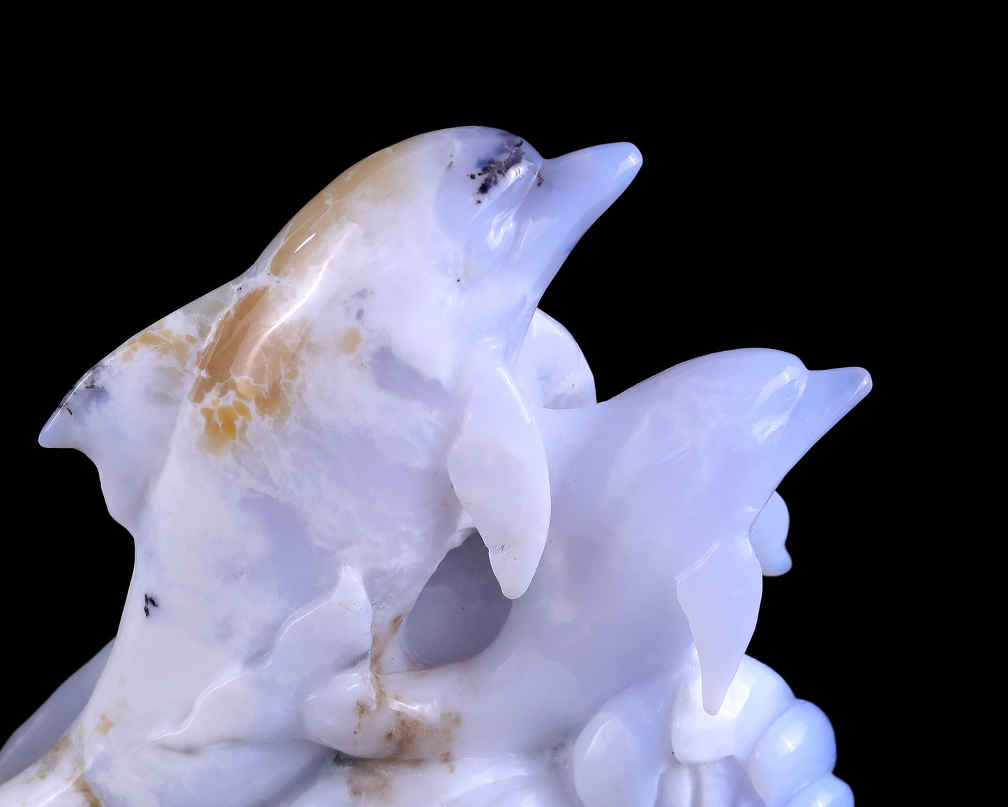 Nicedony 11.0" Blue Chalcedony Hand Carved Crystal Dolphins Sculpture - View 10