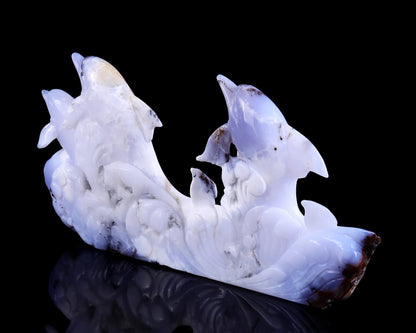 Nicedony 11.0" Blue Chalcedony Hand Carved Crystal Dolphins Sculpture - View 4