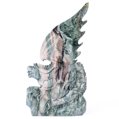 Nicedony 14" Jiulong Jade Hand Carved Crystal Dragon Sculpture