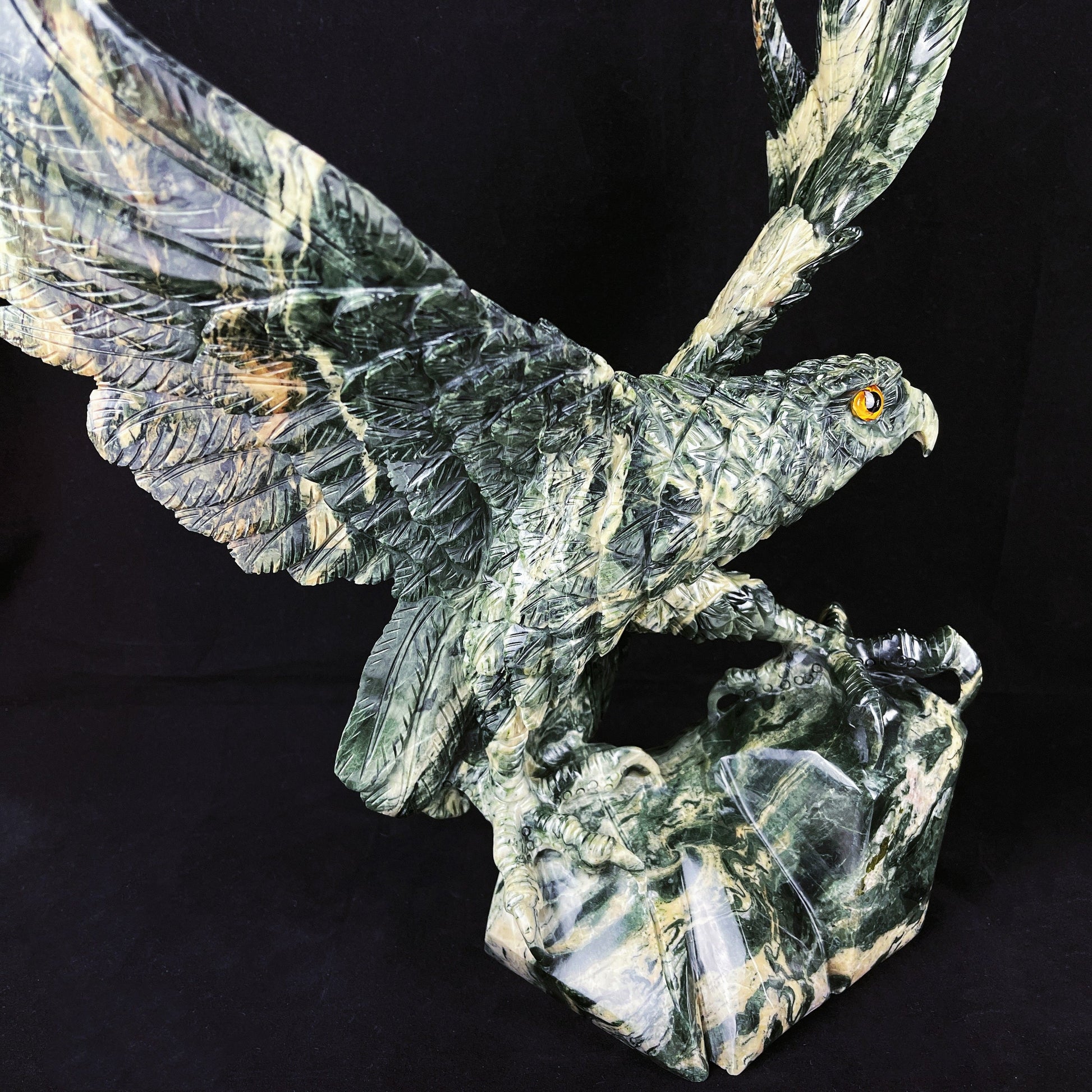 Nicedony 16.4'' Jiulong Jade Hand Carved Crystal Eagle Sculpture - View 6