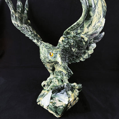Nicedony 16.4'' Jiulong Jade Hand Carved Crystal Eagle Sculpture - View 7