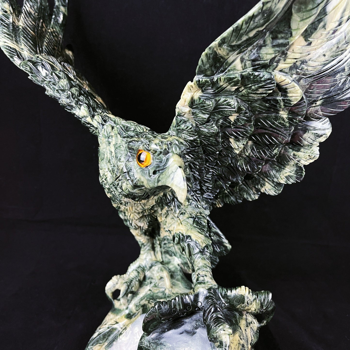 Nicedony 16.4'' Jiulong Jade Hand Carved Crystal Eagle Sculpture - View 8