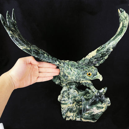 Nicedony 16.4'' Jiulong Jade Hand Carved Crystal Eagle Sculpture - View 2