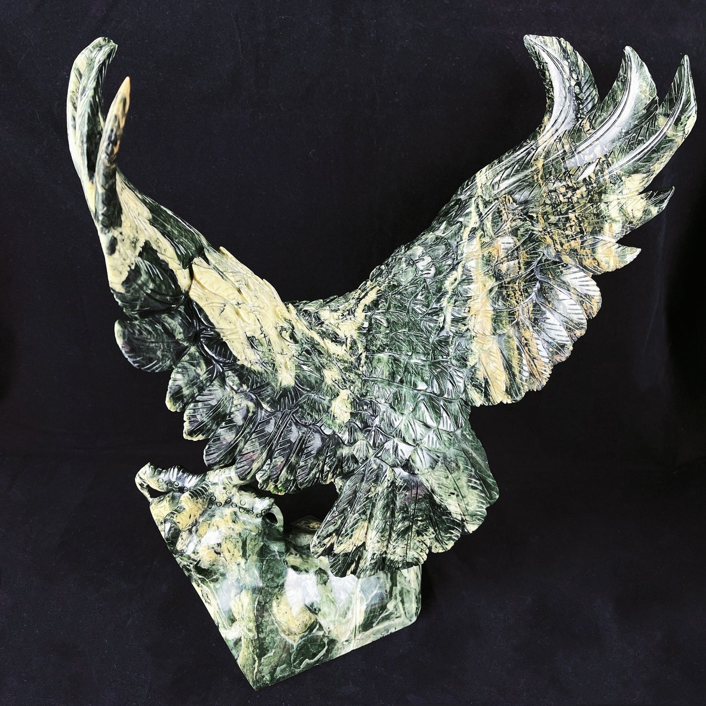 Nicedony 16.4'' Jiulong Jade Hand Carved Crystal Eagle Sculpture - View 10