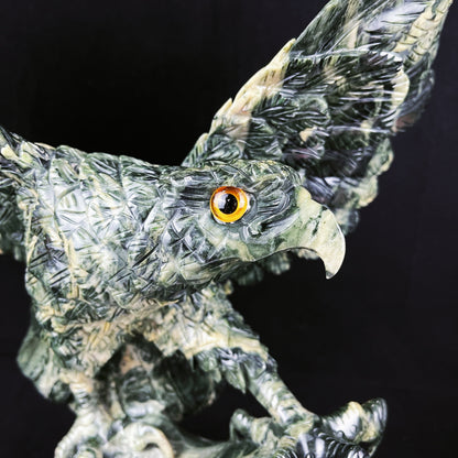 Nicedony 16.4'' Jiulong Jade Hand Carved Crystal Eagle Sculpture - View 3