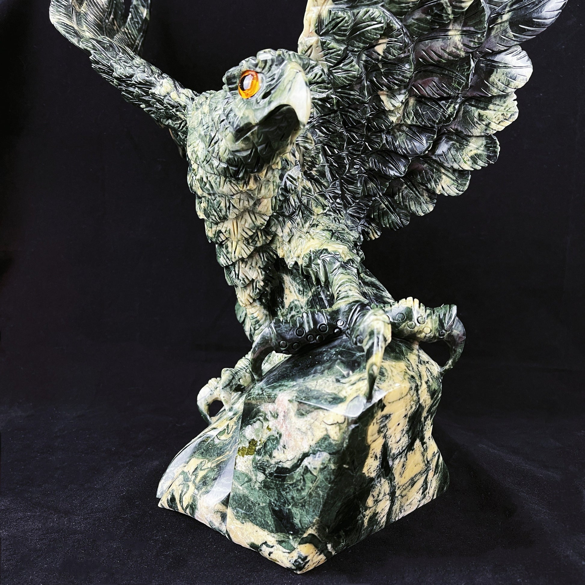 Nicedony 16.4'' Jiulong Jade Hand Carved Crystal Eagle Sculpture - View 9