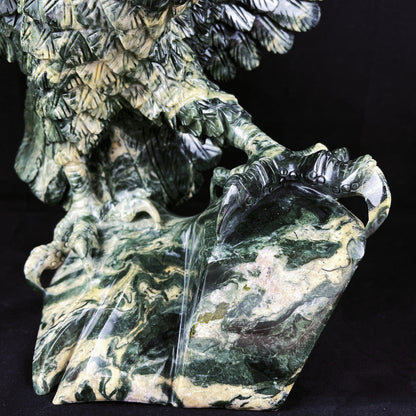 Nicedony 16.4'' Jiulong Jade Hand Carved Crystal Eagle Sculpture - View 4