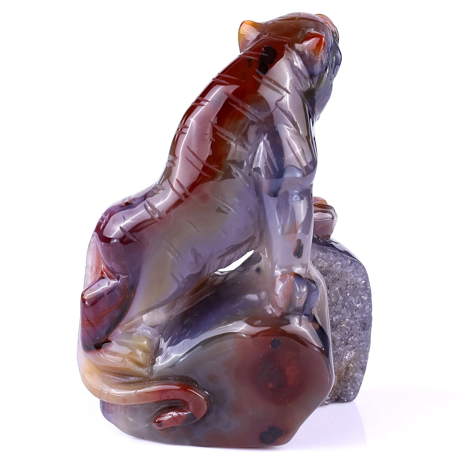 Nicedony 4.8" Red Geode Agate Hand Carved Crystal Tiger Sculpture - View 5