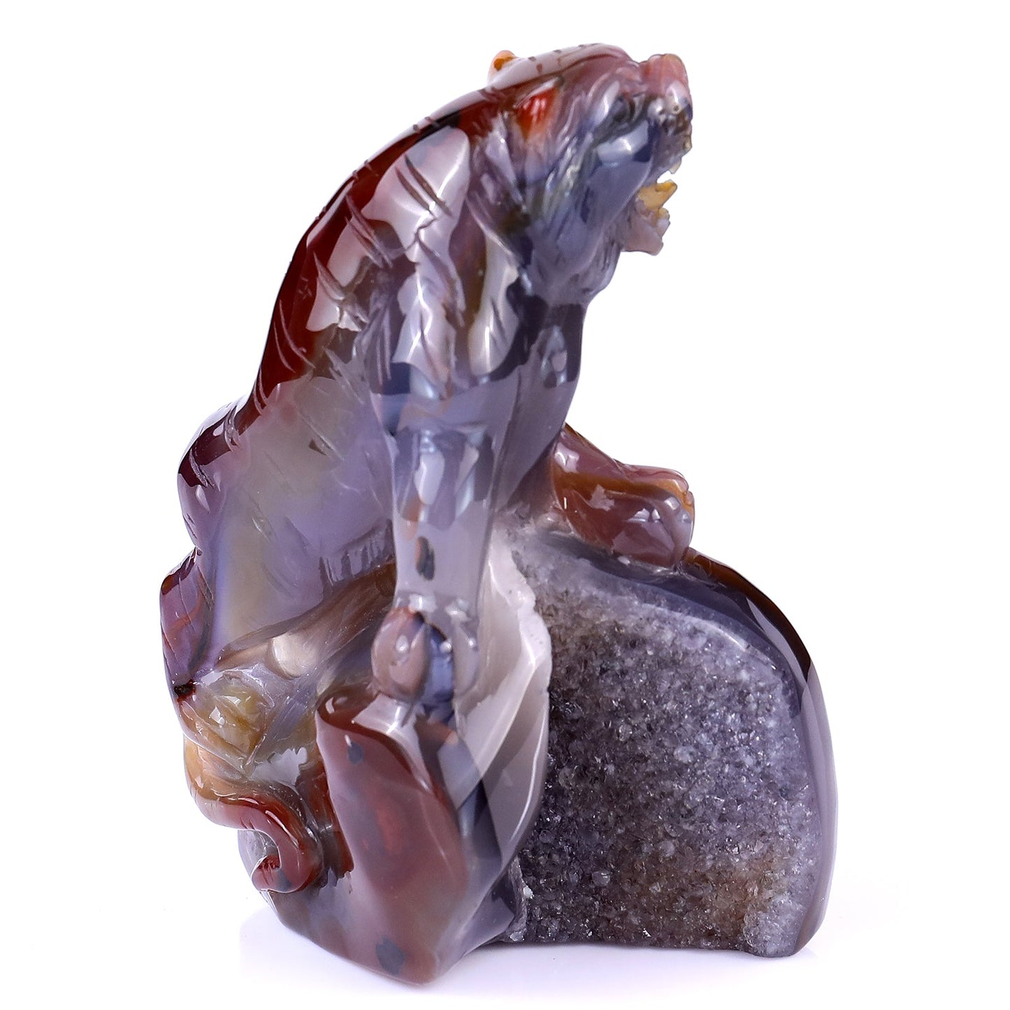 Nicedony 4.8" Red Geode Agate Hand Carved Crystal Tiger Sculpture - View 4