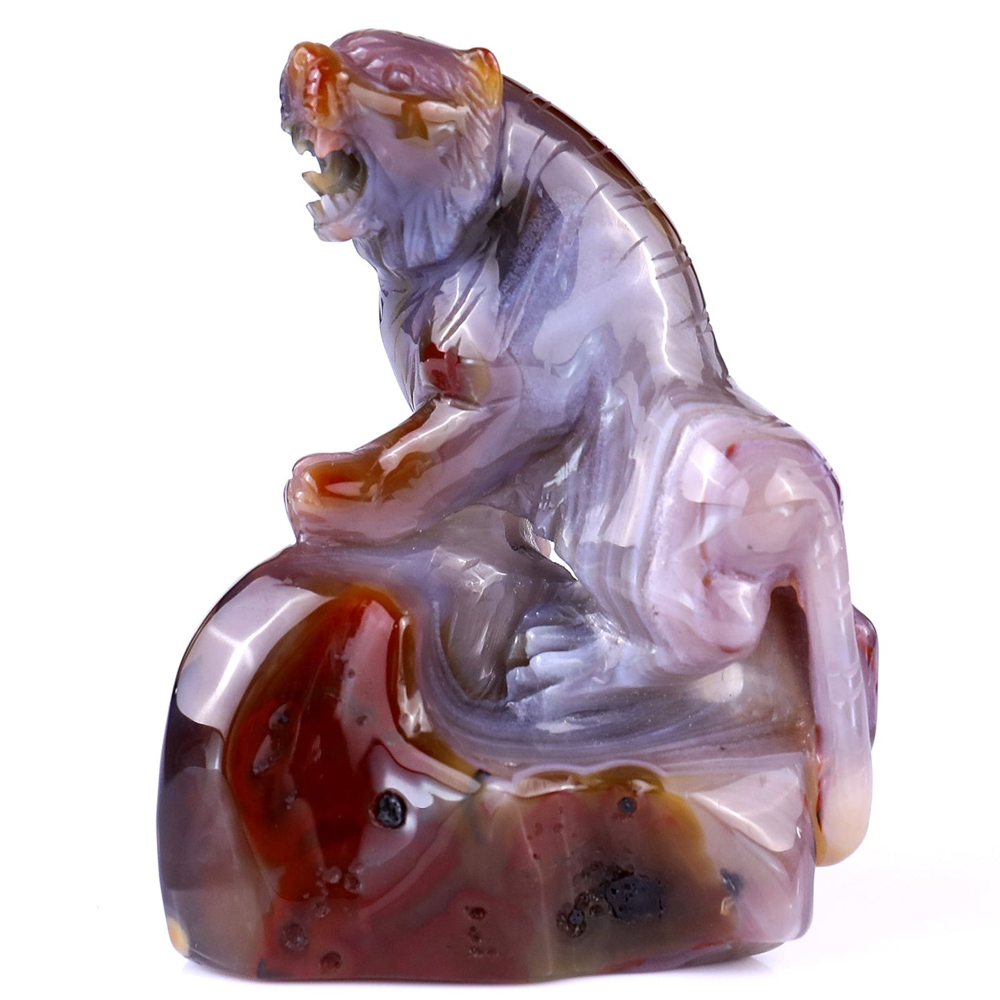 Nicedony 4.8" Red Geode Agate Hand Carved Crystal Tiger Sculpture - View 3