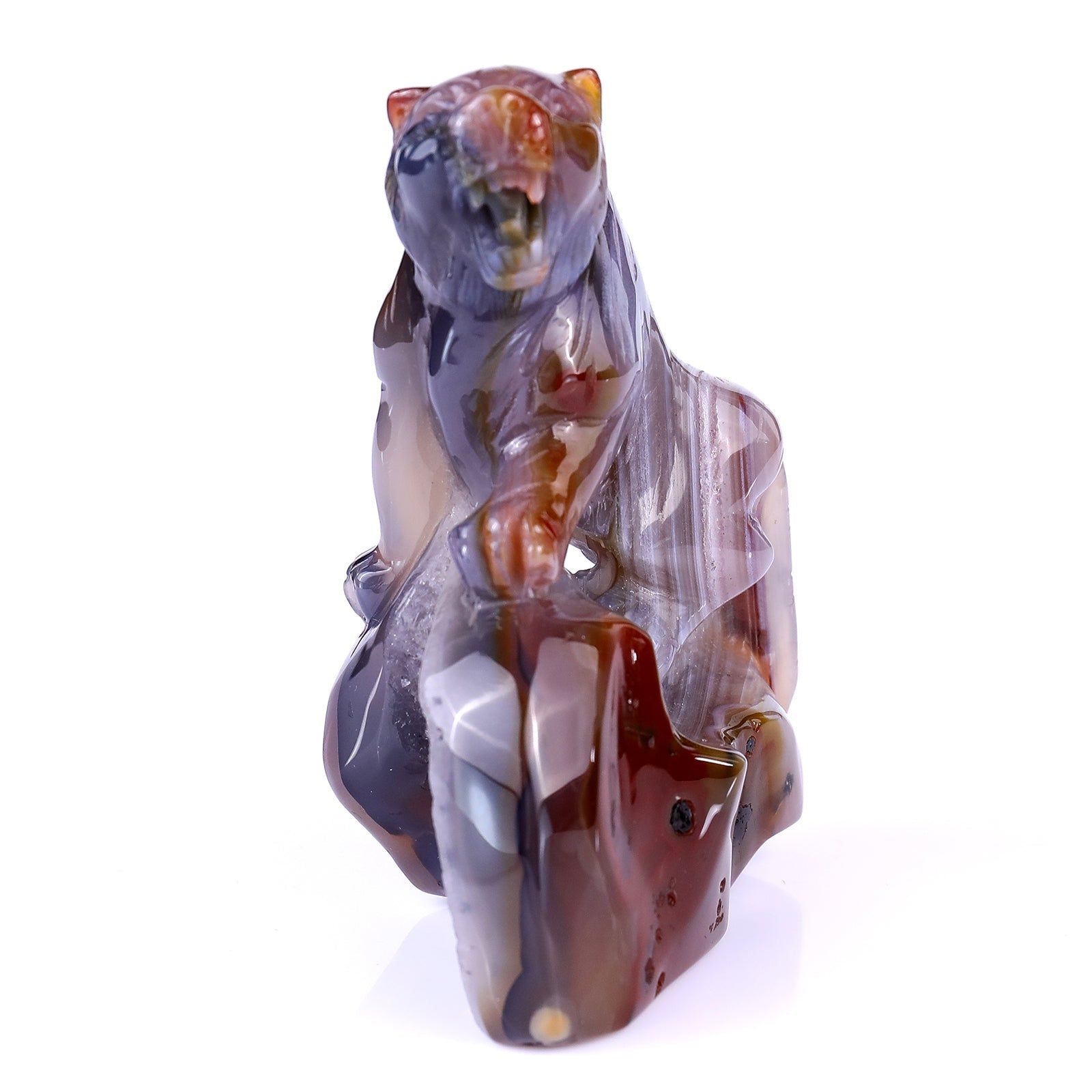 Nicedony 4.8" Red Geode Agate Hand Carved Crystal Tiger Sculpture - View 2