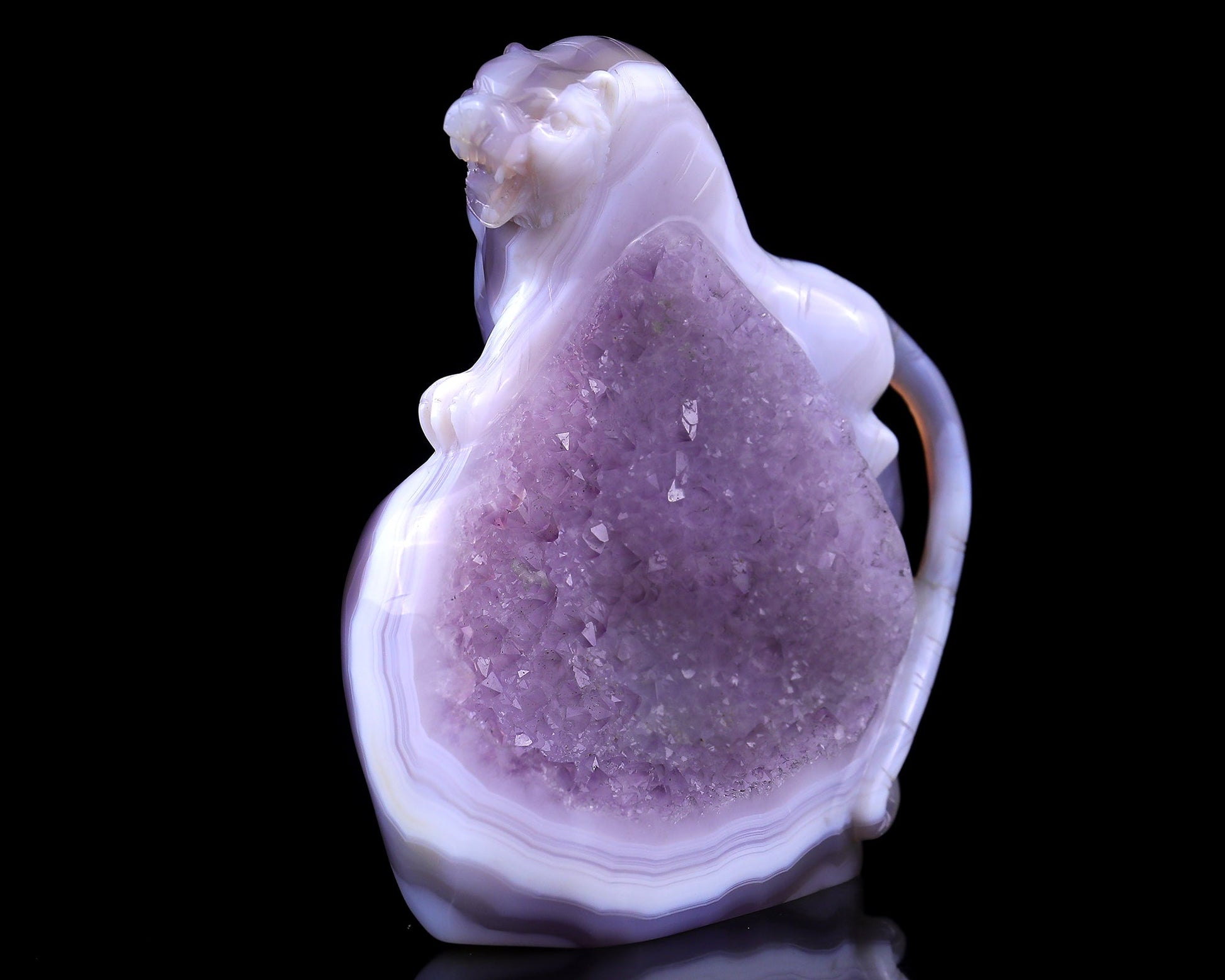 Nicedony 5.0" Amethyst Druse Agate Hand Carved Tiger Sculpture - View 2