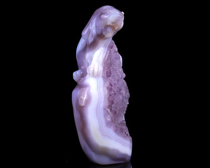 Nicedony 5.0" Amethyst Druse Agate Hand Carved Tiger Sculpture - View 4