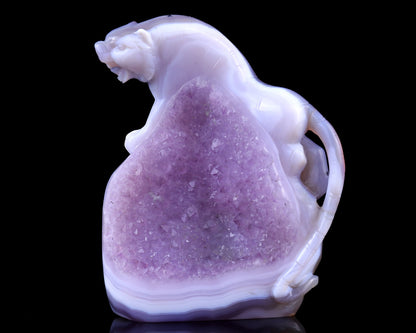 Nicedony 5.0" Amethyst Druse Agate Hand Carved Tiger Sculpture - View 9