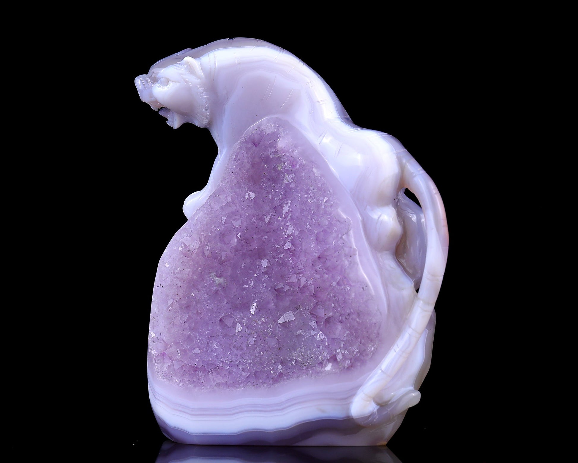 Nicedony 5.0" Amethyst Druse Agate Hand Carved Tiger Sculpture - View 7