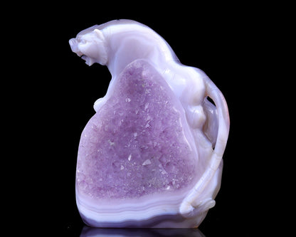 Nicedony 5.0" Amethyst Druse Agate Hand Carved Tiger Sculpture - View 7