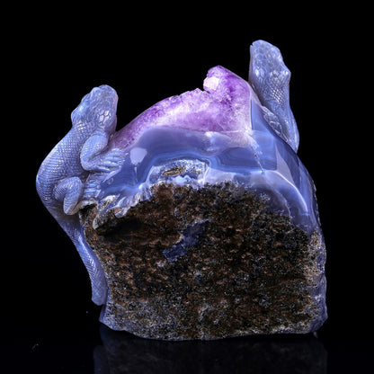 Nicedony 5.1" Amethyst Geode Agate Hand Carved Lizard Sculpture - View 5