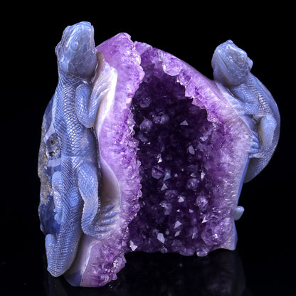 Nicedony 5.1" Amethyst Geode Agate Hand Carved Lizard Sculpture - View 8