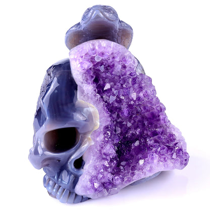 Nicedony 5.1" Amethyst Geode Agate Hand Carved Snake and Skull - View 2