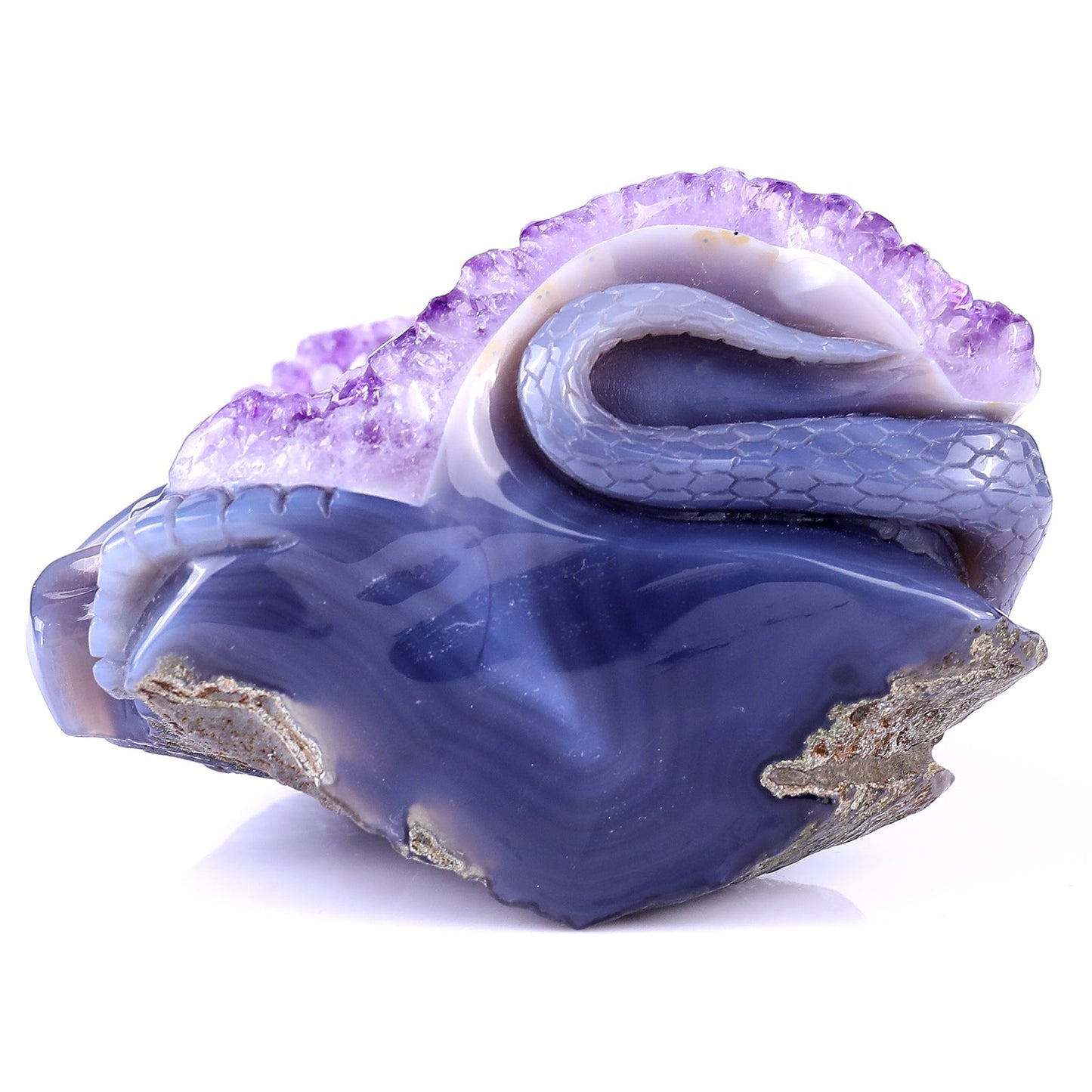 Nicedony 5.1" Amethyst Geode Agate Hand Carved Snake and Skull - View 7