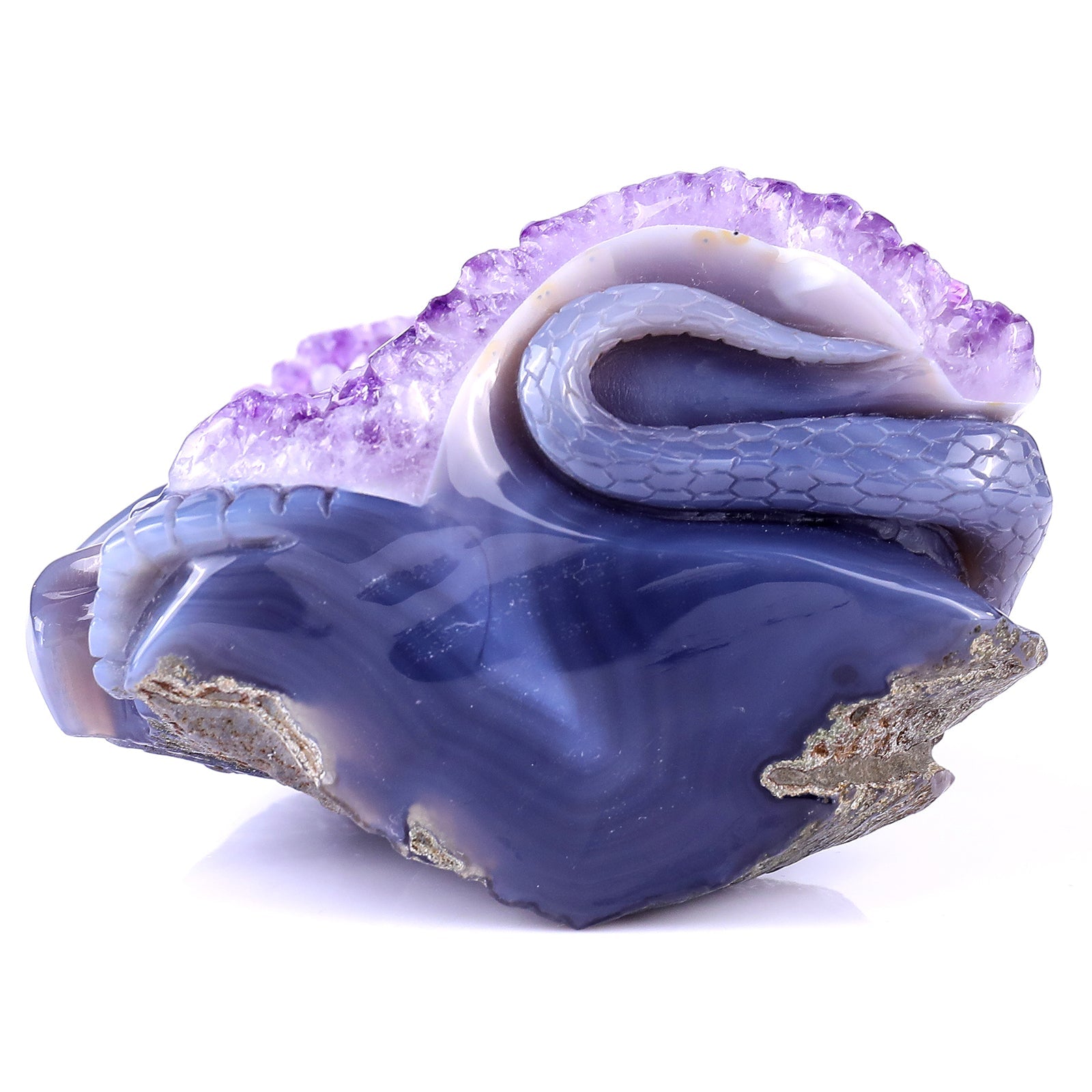 Nicedony 5.1" Amethyst Geode Agate Hand Carved Snake and Skull - View 7