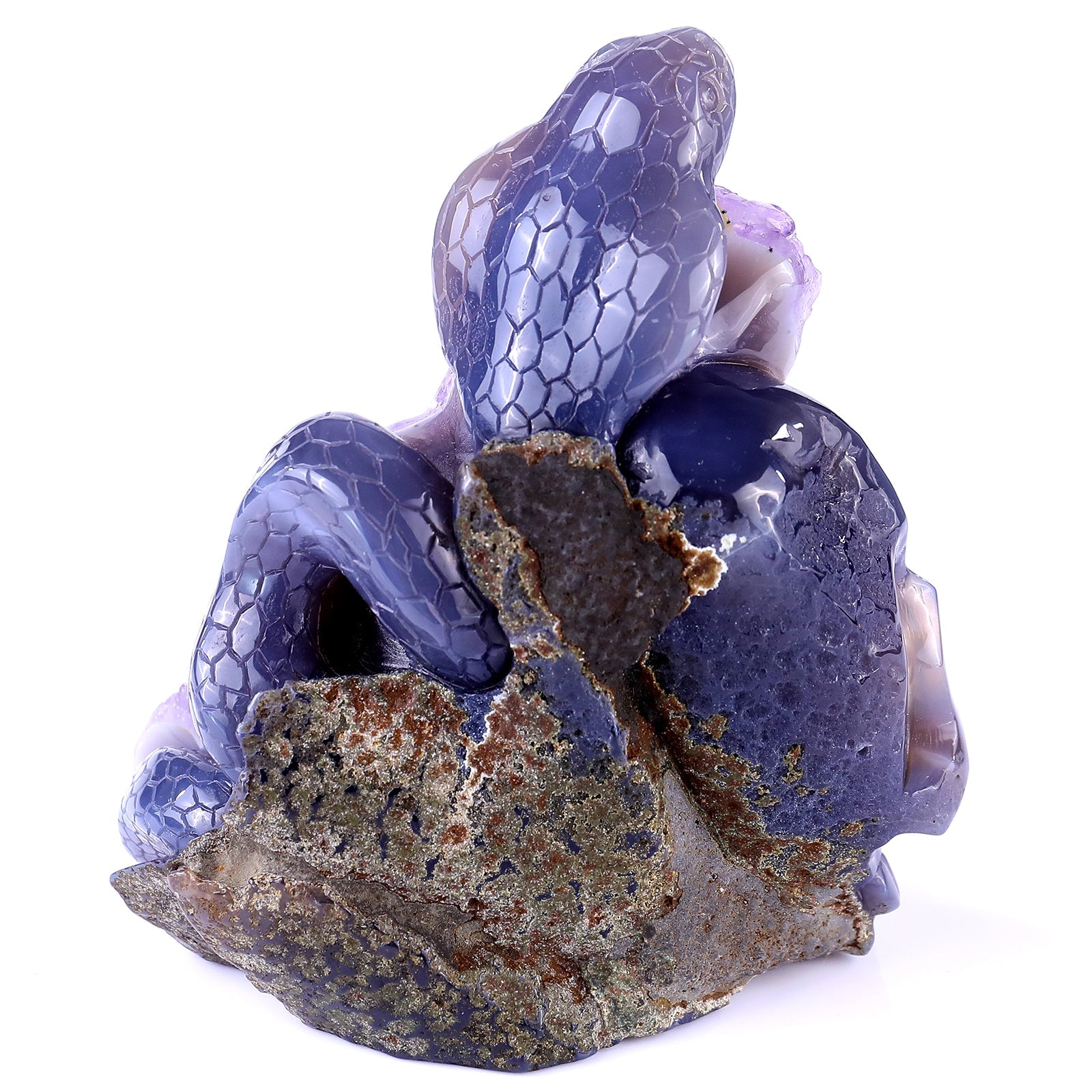 Nicedony 5.1" Amethyst Geode Agate Hand Carved Snake and Skull - View 4