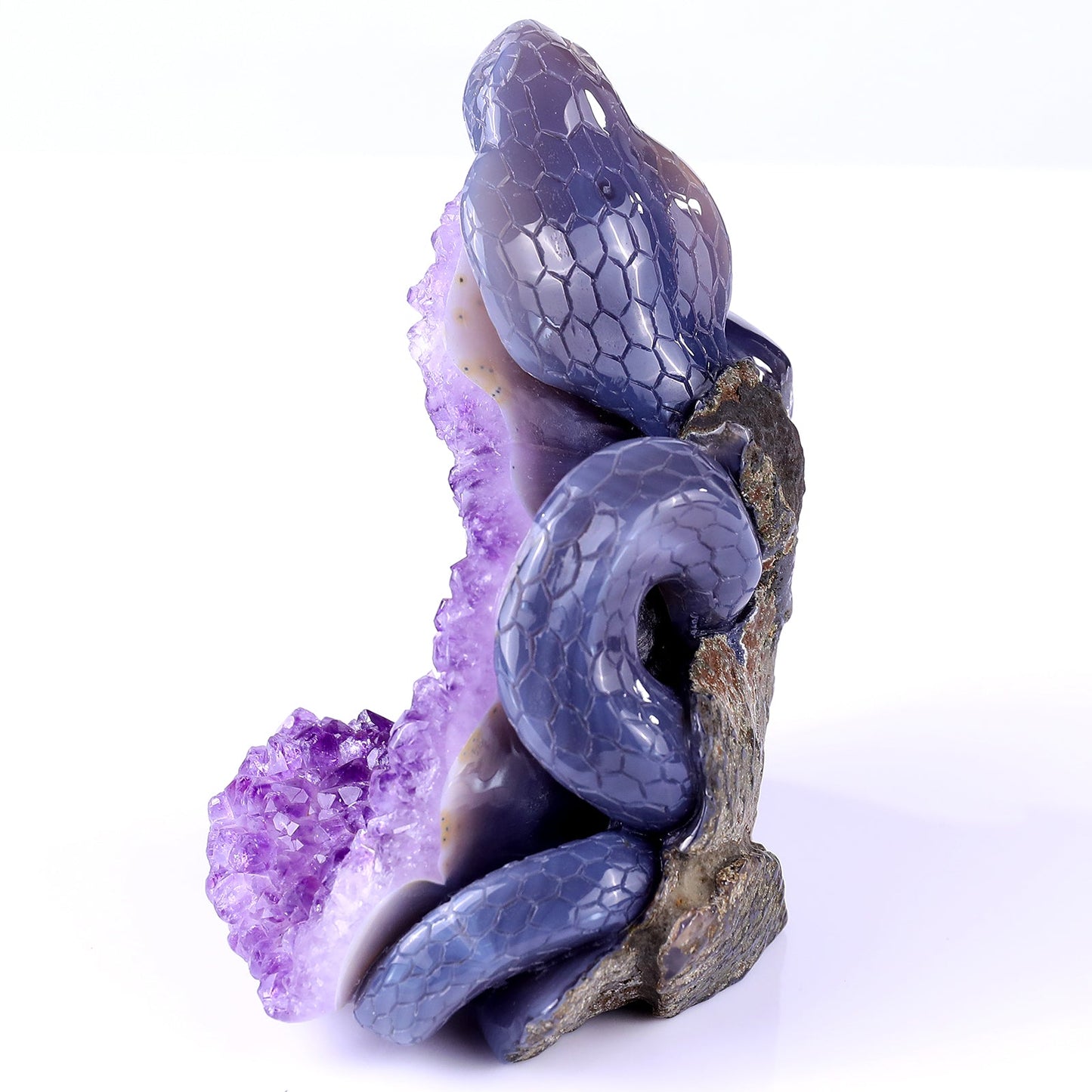 Nicedony 5.1" Amethyst Geode Agate Hand Carved Snake and Skull - View 5