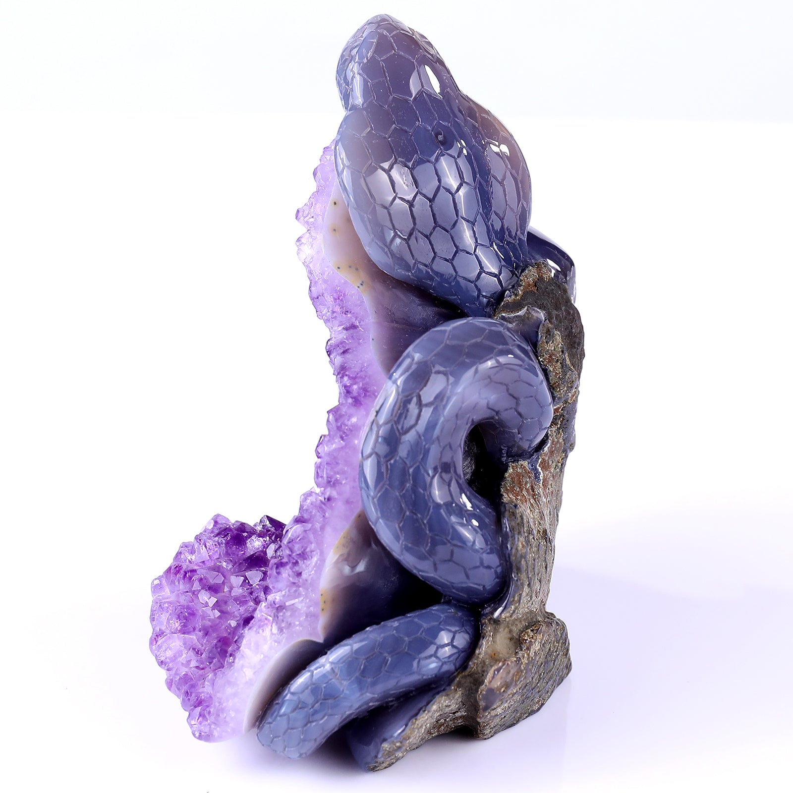 Nicedony 5.1" Amethyst Geode Agate Hand Carved Snake and Skull - View 5