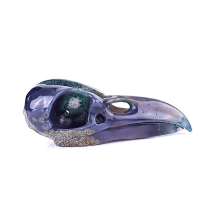 Nicedony 5.5" Geode Agate Hand Carved Crystal Raven Skull Sculpture - View 3