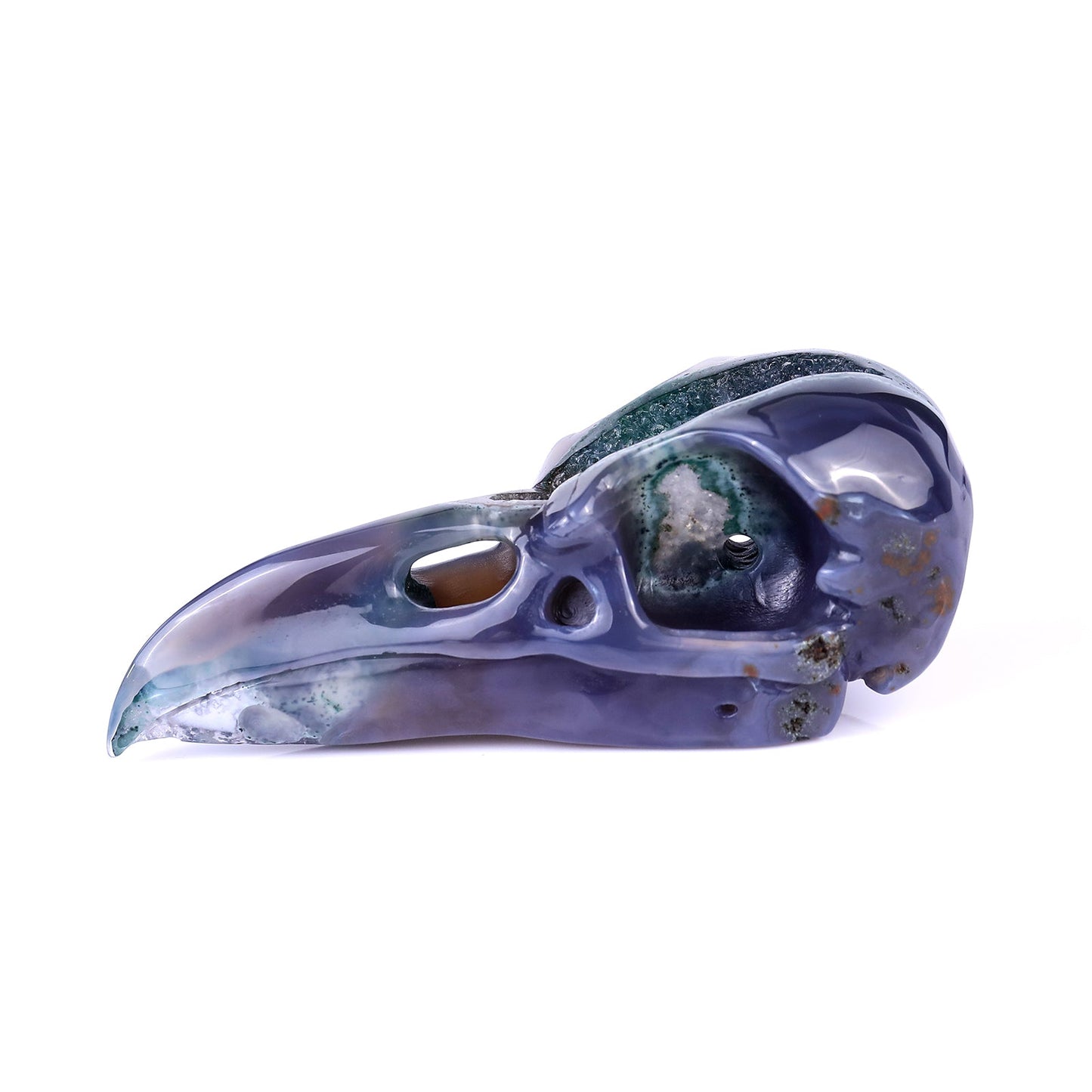 Nicedony 5.5" Geode Agate Hand Carved Crystal Raven Skull Sculpture - View 4