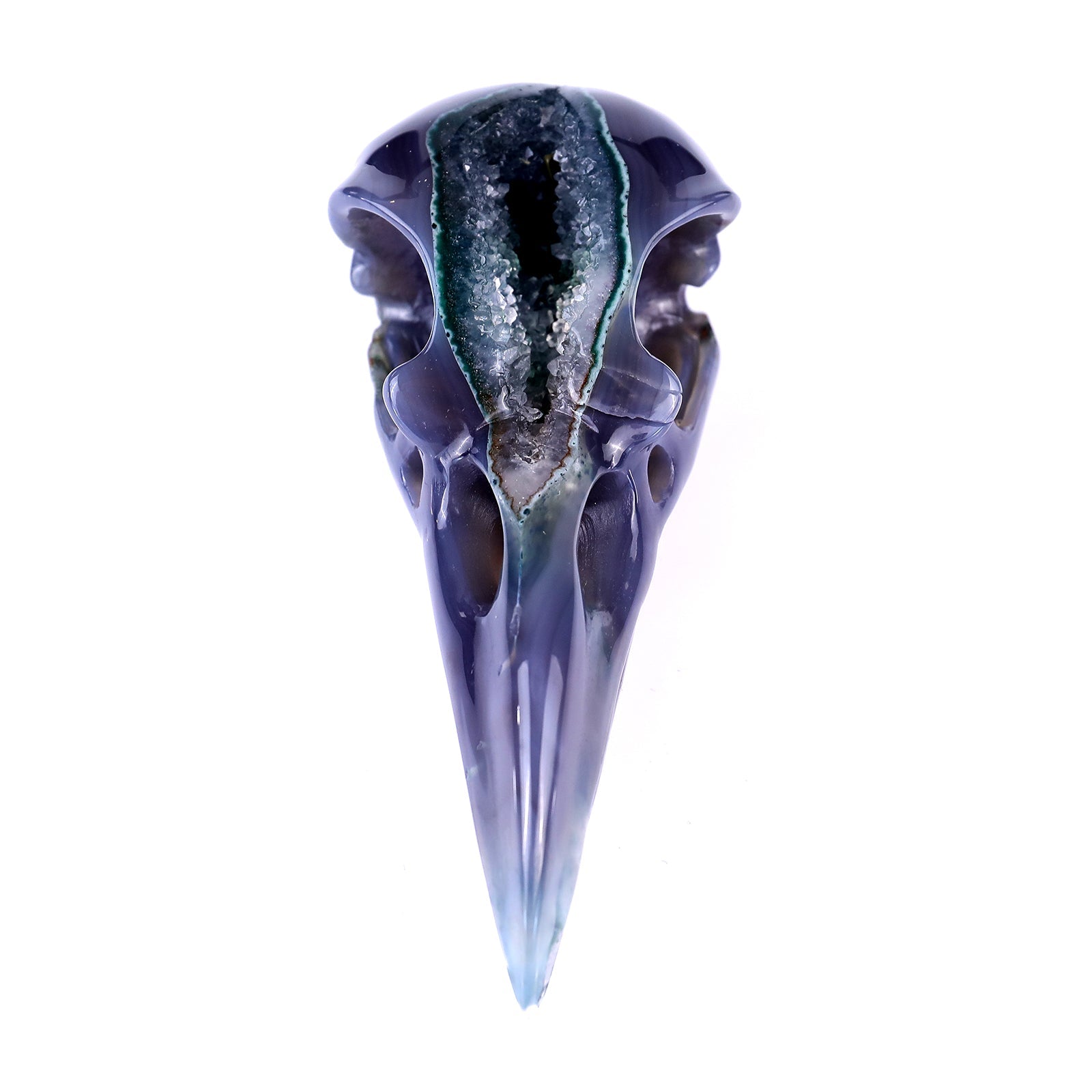 Nicedony 5.5" Geode Agate Hand Carved Crystal Raven Skull Sculpture - View 2